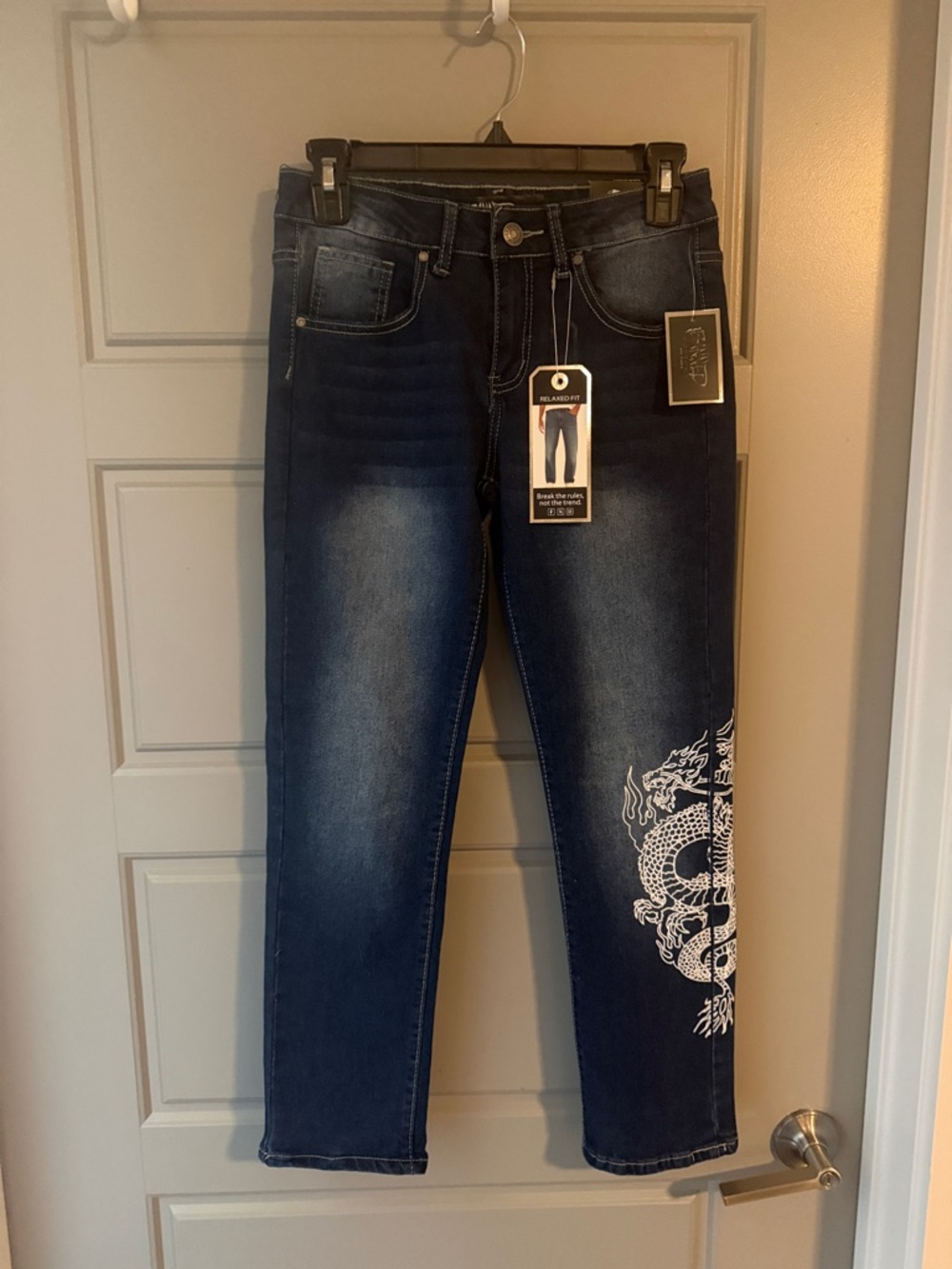 NWT Kids Dark Blue Dragon Graphic Jeans - Midrise Relaxed Fit